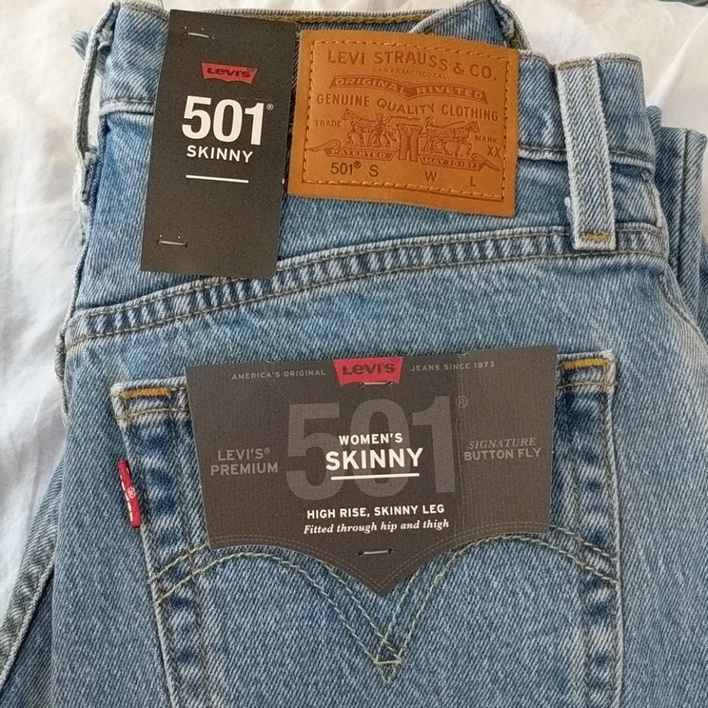 Levi's 501 Skinny Jeans Nibbed Hem Blue Mark - Picture 11 of 11